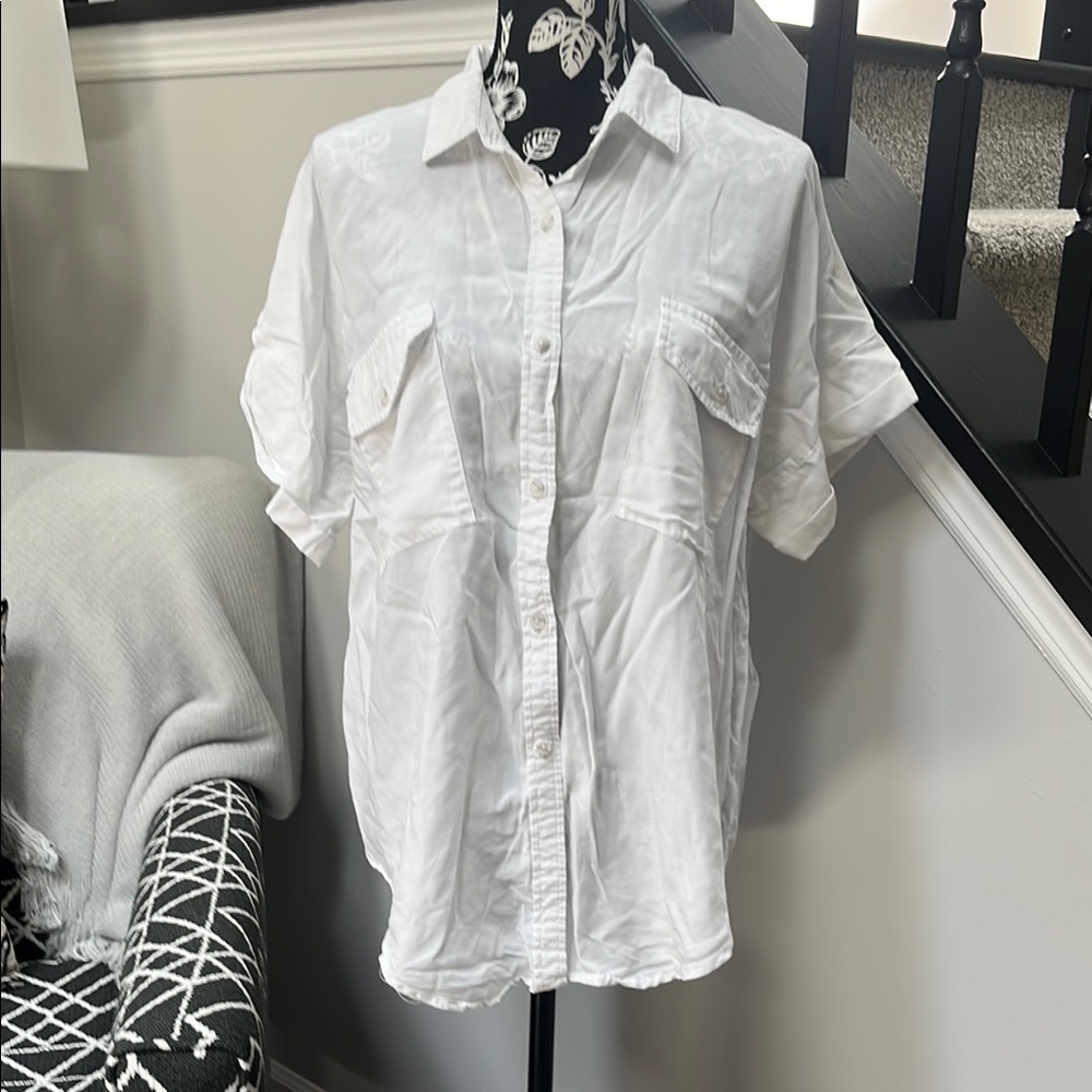 Thread & Supply White Shirt Sleeve Button Down Shirt-XL